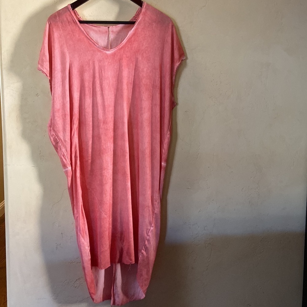 Sz 1 (S) ACQ Silk Peach/Orange/Pink “Julia” Sheath Dress Relaxed Fit